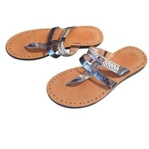 UGG Silver Leather Braided Thong Sandals Size 8 Comfort Flat Summer